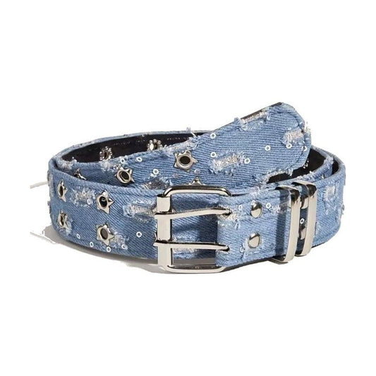Rivet Belt Washed Denim – ceinture denim délavé à œillets étoiles